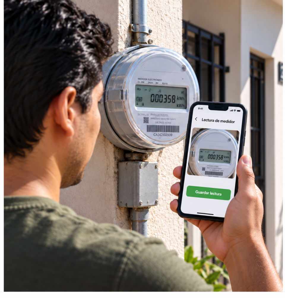 Pantalla de un celular con una gráfica que muestra la distribución del consumo eléctrico en kWh entre los rangos básico, intermedio y excedente.